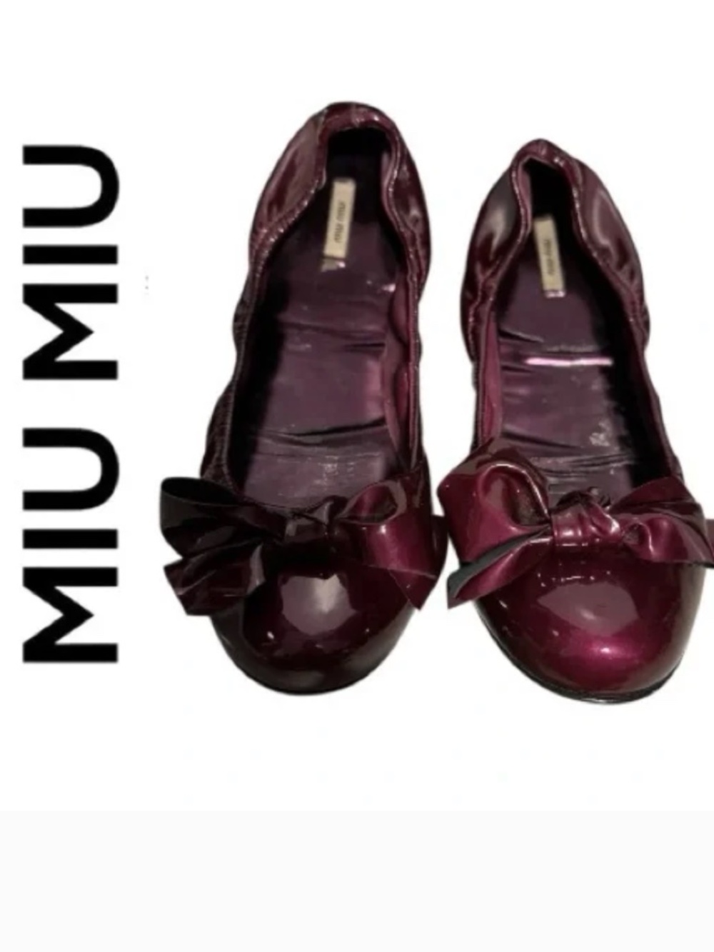 Miu Miu Patent Leather Bow Ballet Flats in Deep Burgundy